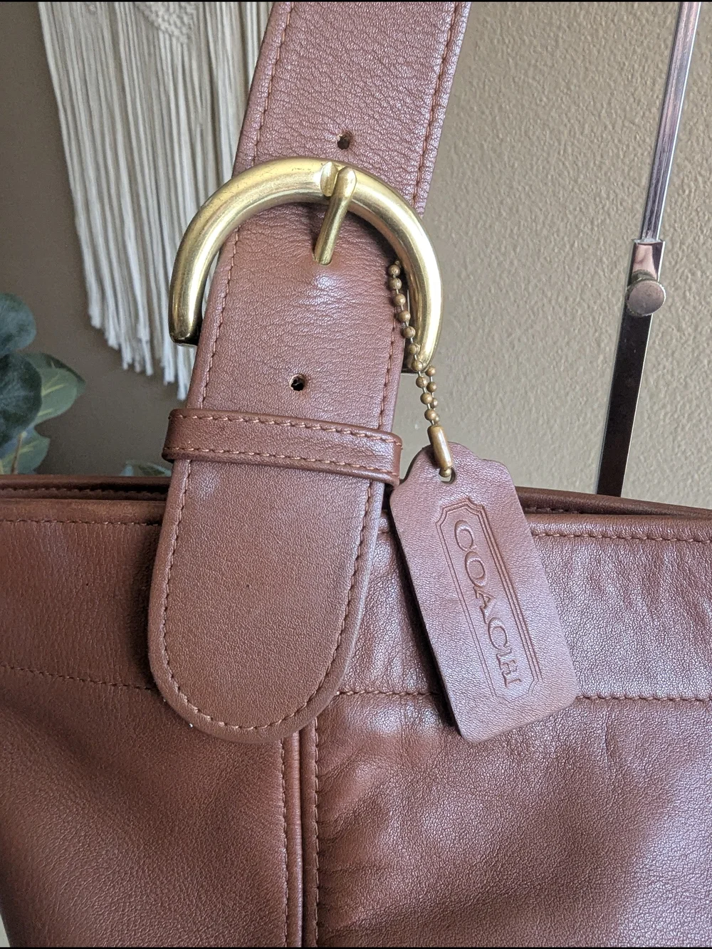 Coach Large Tan Leather Tote with Single Shoulder Strap
